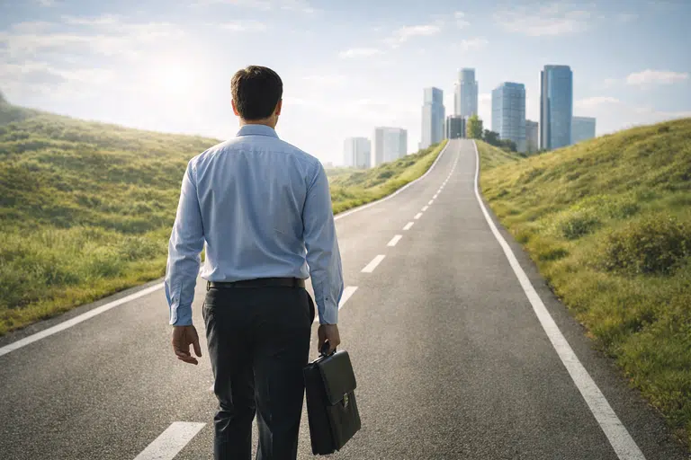 Personne de dos marchant vers un nouvel avenir après un licenciement économique